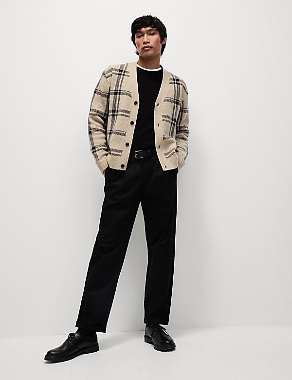 Checked V-Neck Cardigan