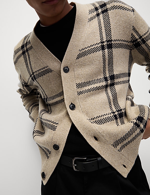 Checked V-Neck Cardigan