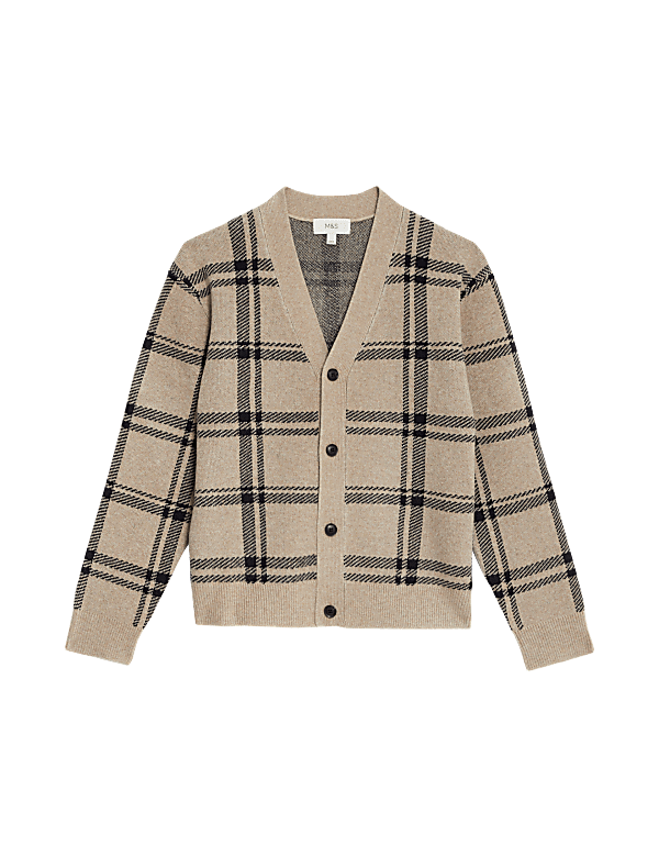 Checked V-Neck Cardigan