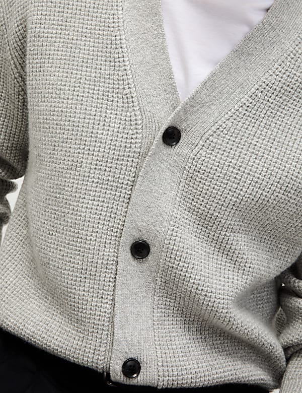 Textured V-Neck Cardigan with Wool - HU