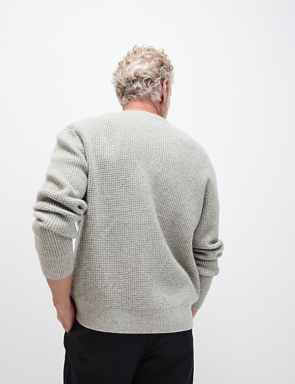 Textured V-Neck Cardigan with Wool - HU