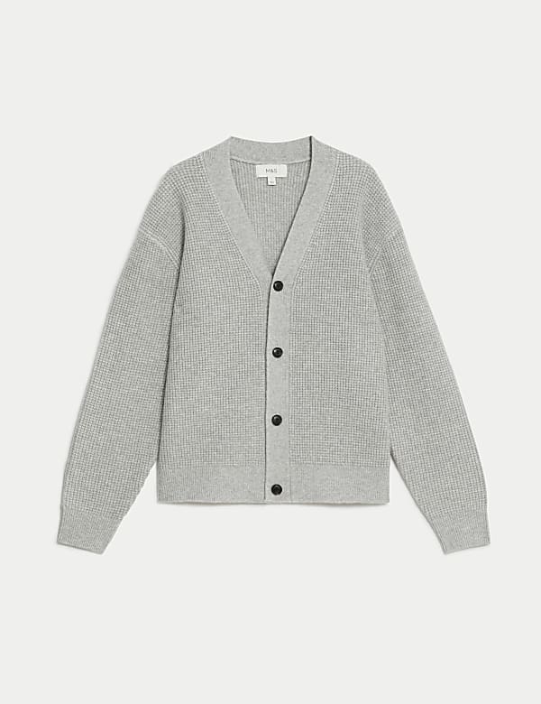 Textured V Neck Cardigan with Wool