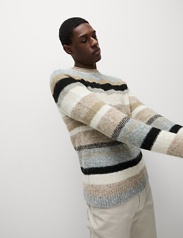Striped Crew Neck Jumper with Wool