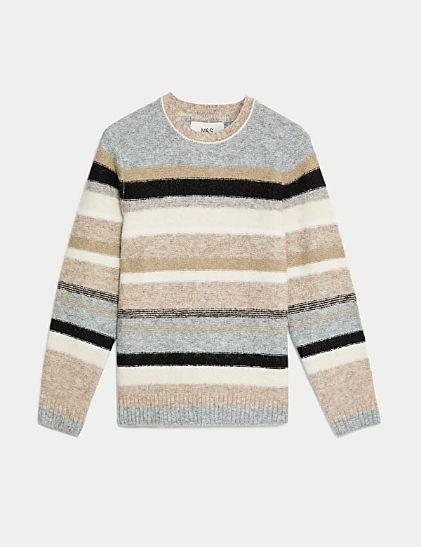 Striped Crew Neck Jumper with Wool - GR