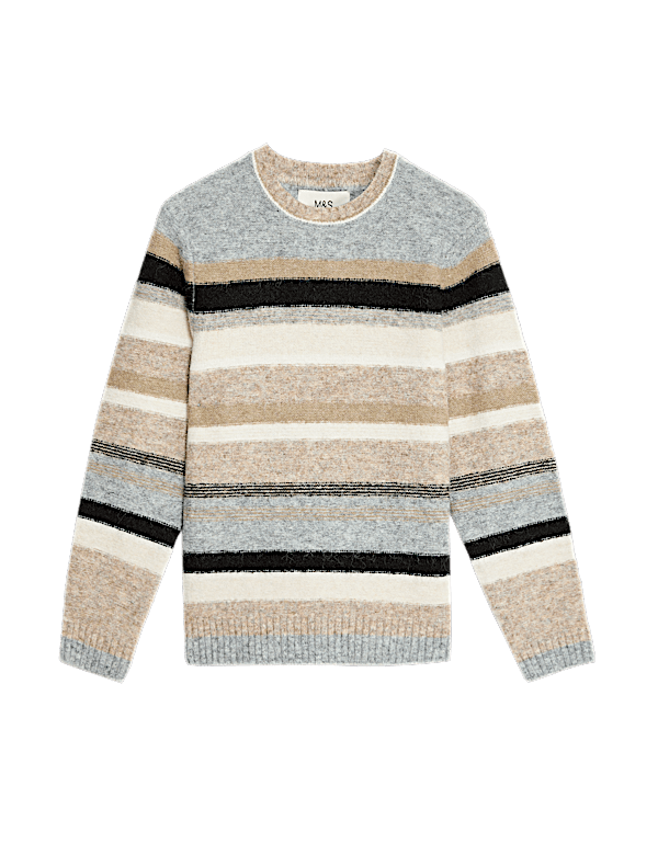 Striped Crew Neck Jumper with Wool
