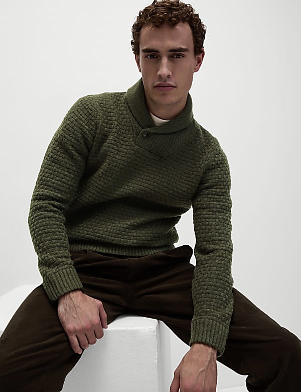Textured Shawl Collar Jumper with Wool - GR