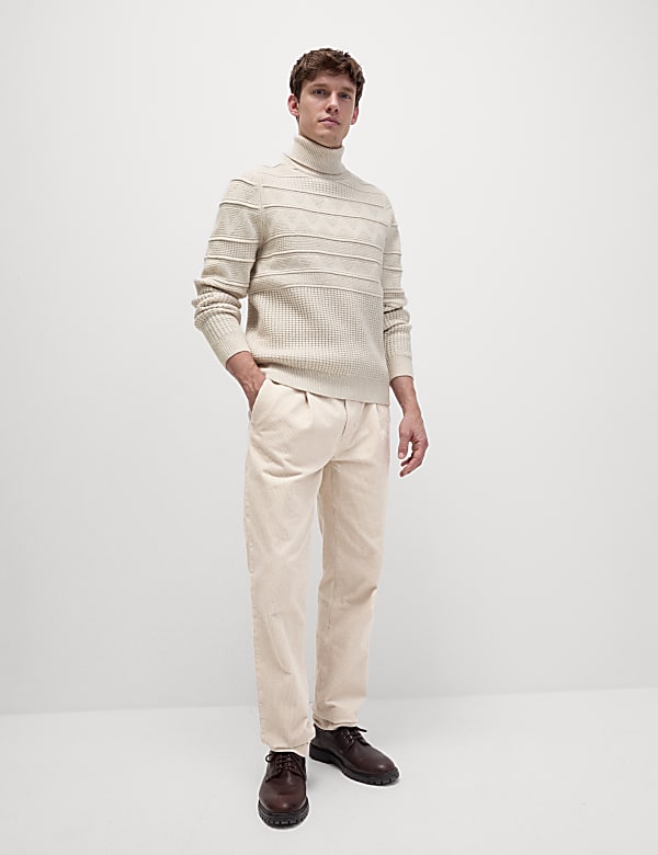 Textured Roll Neck Jumper with Wool