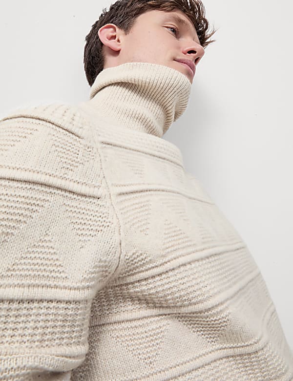 Textured Roll Neck Jumper with Wool