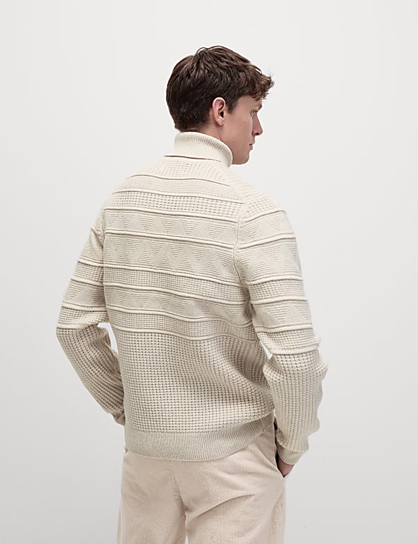 Textured Roll Neck Jumper with Wool