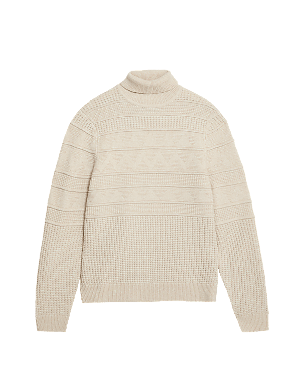 Textured Roll Neck Jumper with Wool