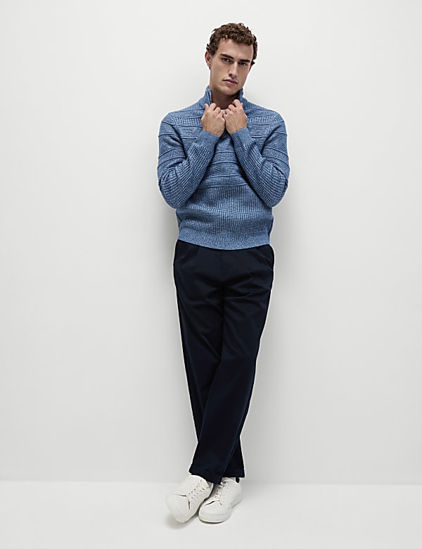 Textured Half Zip Jumper with Wool