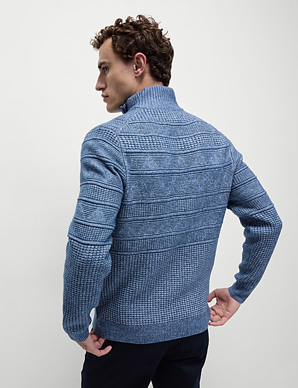 Textured Half Zip Jumper with Wool