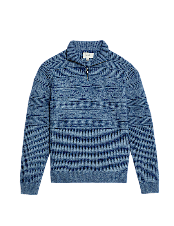 Textured Half Zip Jumper with Wool