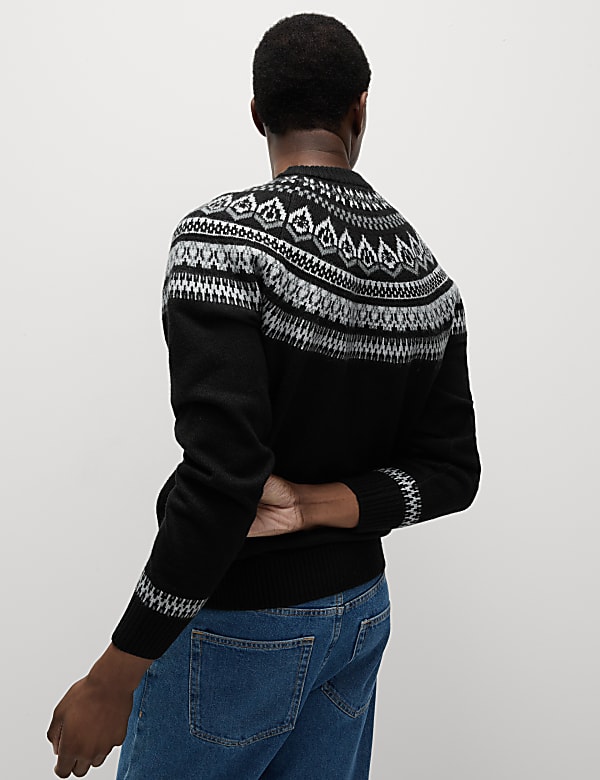 Πουλόβερ με κλειστή στρογγυλή λαιμόκοψη και νορβηγικό σχέδιο από μαλλί - GR