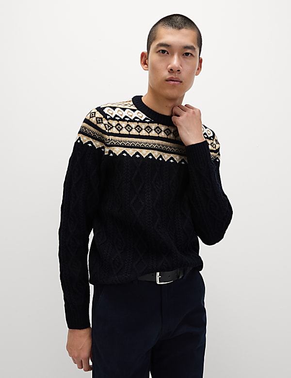 Fair Isle Cable Knit Crew Neck Jumper