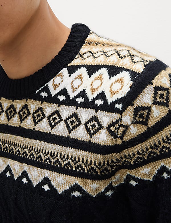 Fair Isle Cable Knit Crew Neck Jumper