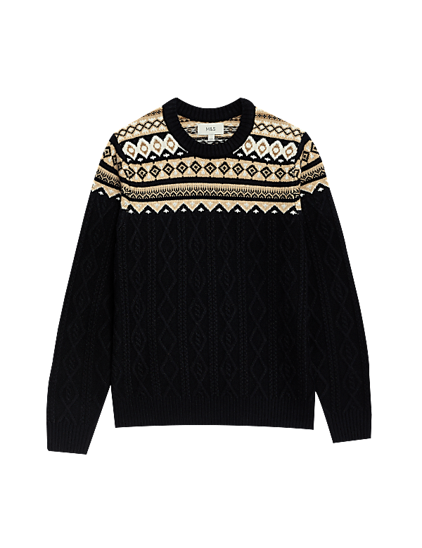 Fair Isle Cable Knit Crew Neck Jumper