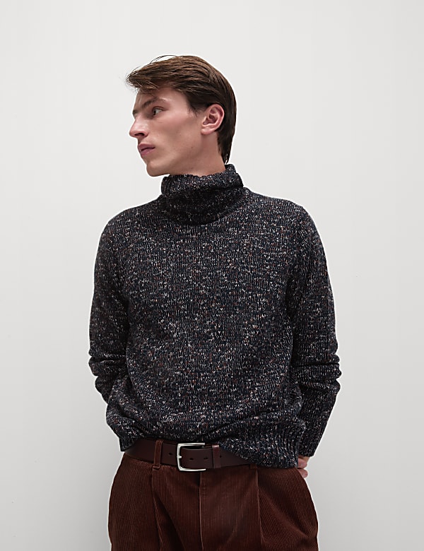 Textured Roll Neck Jumper with Wool LIGHT GREY Jumpers M S FR