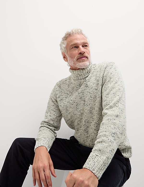 Textured Roll Neck Jumper with Wool