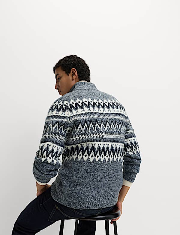 Jersey Fair Isle de lana con media cremallera - US