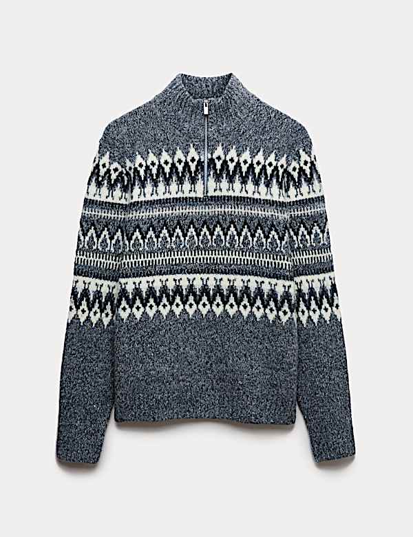 Jersey Fair Isle de lana con media cremallera - US