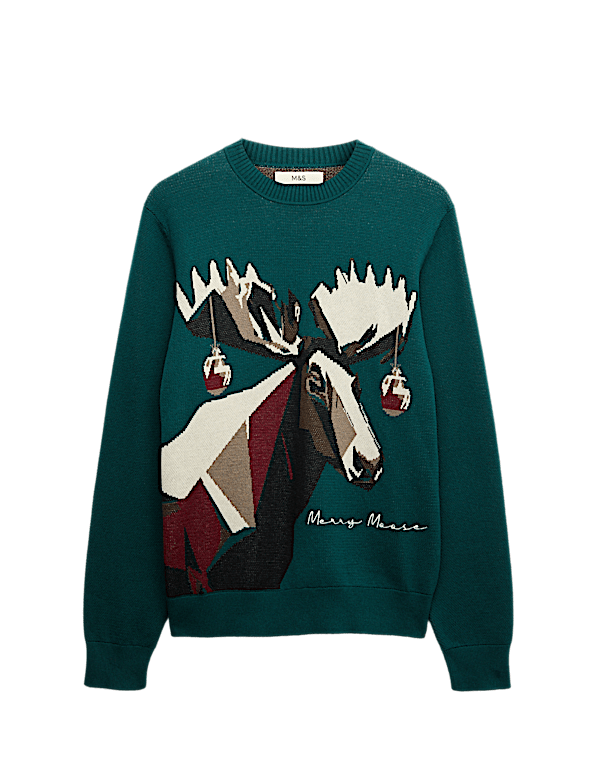 Pure Cotton Crew Neck Merry Moose Jumper