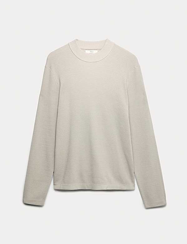Cotton Modal Blend Textured Mock Neck Jumper - MX