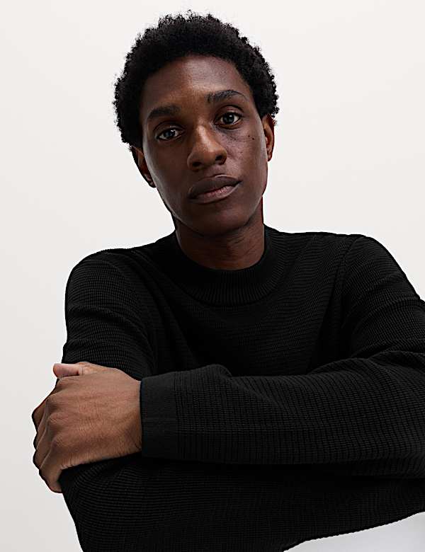 Cotton Modal Blend Textured Mock Neck Jumper - GR