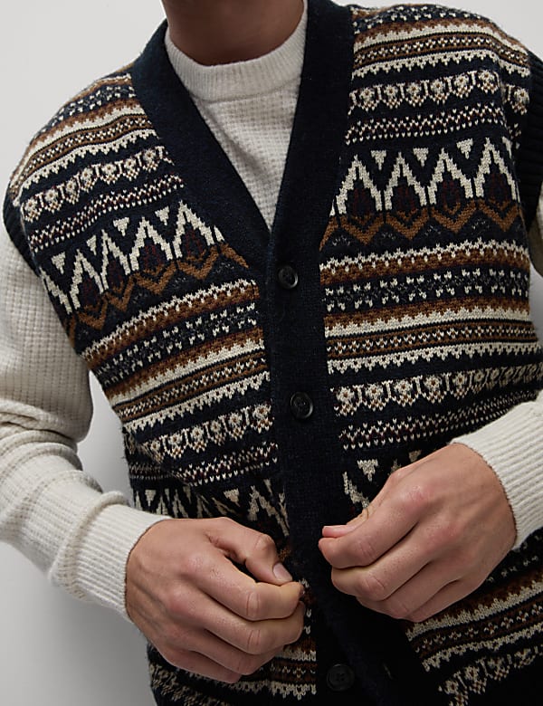 Gilet de costume en laine d&rsquo;agneau m&eacute;lang&eacute;e &agrave; motif jacquard - FR