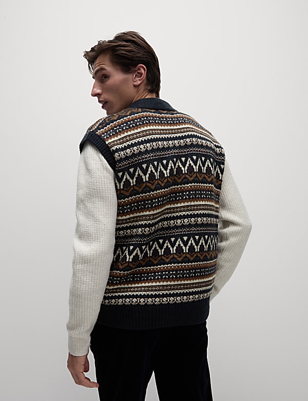 Gilet de costume en laine d&rsquo;agneau m&eacute;lang&eacute;e &agrave; motif jacquard - FR