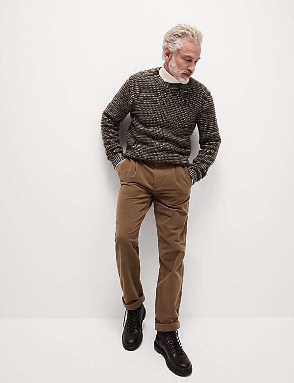 Lambswool Blend Textured Crew Neck Jumper BROWN MIX Jumpers M&S US