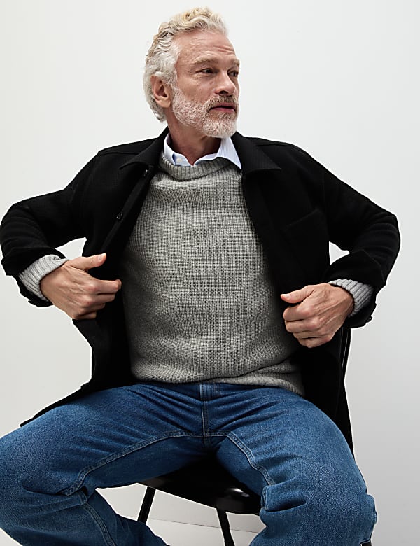 Trui van lamswolmix met ronde hals en structuur - BE