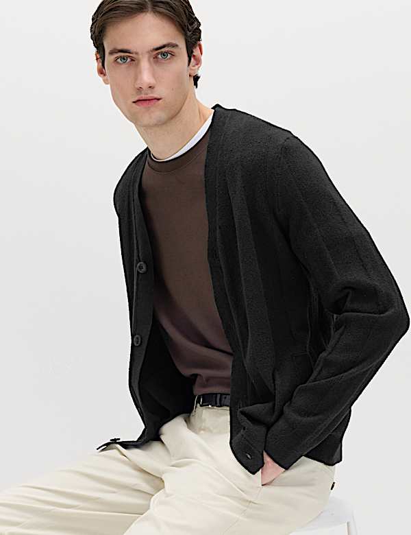 Cotton Rich Boucl&eacute; Knitted Cardigan - NO