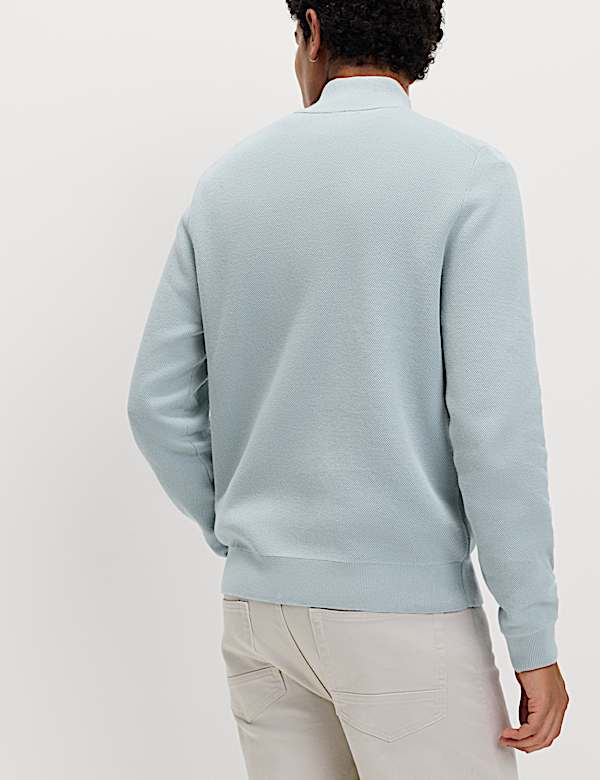 Cotton Rich Textured Half Zip Jumper - DK