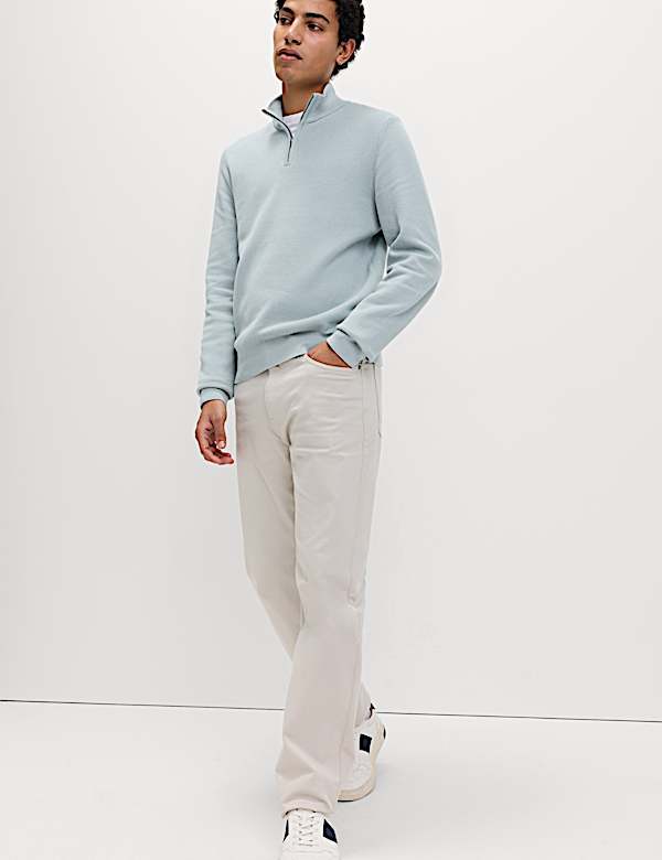 Cotton Rich Textured Half Zip Jumper - DK