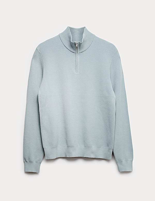 Cotton Rich Textured Half Zip Jumper - DK