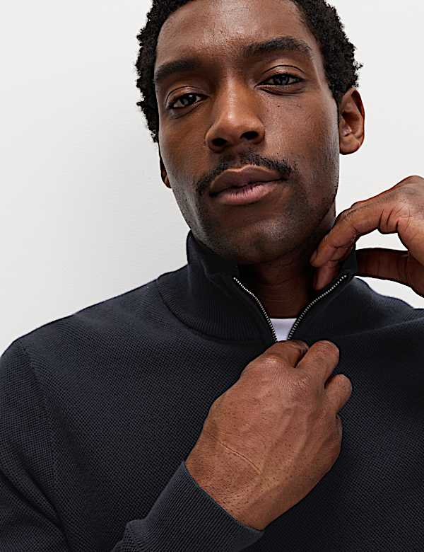 Pull homme M&S grand pull bleu coton mélangé manches longues