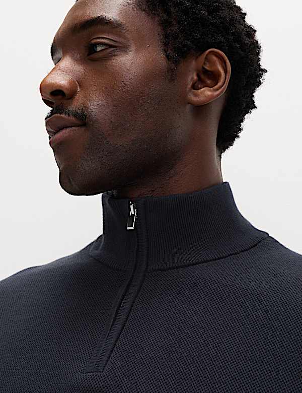 סריג מבד עשיר בכותנה בטקסטורה עם רוכסן חלקי - IL