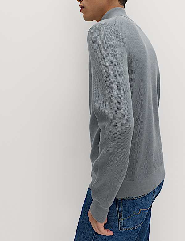 Cotton Rich Textured Half Zip Jumper - BN