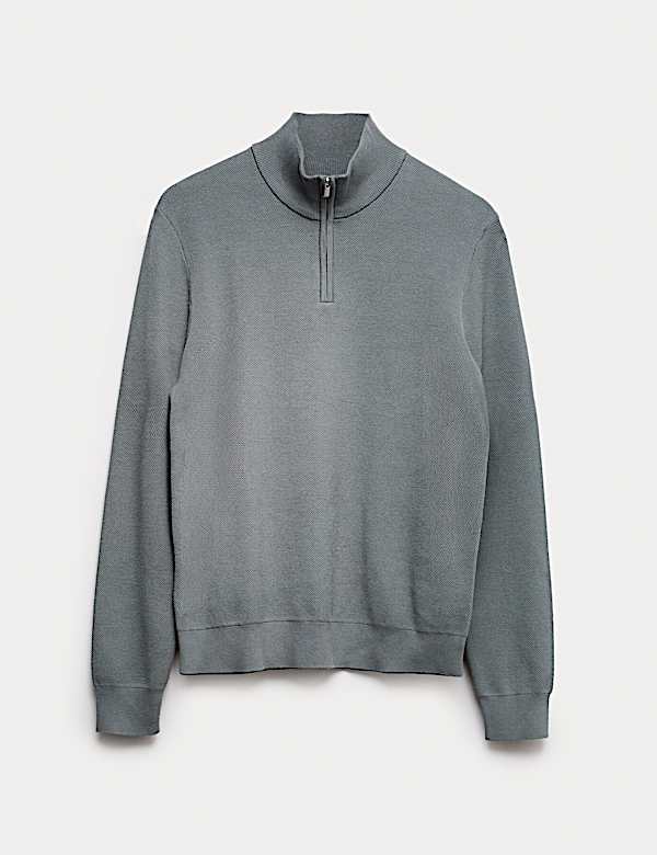 Cotton Rich Textured Half Zip Jumper - BN