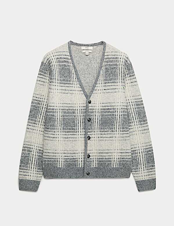 Cardigan en laine en maille floutée à col en V et carreaux - CA