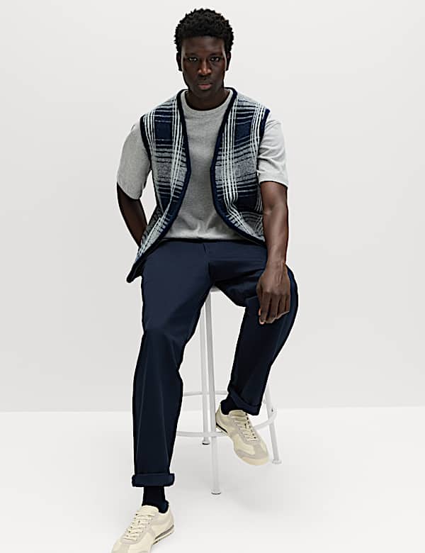 Checked V-Neck Zip Up Gilet with Wool - NL