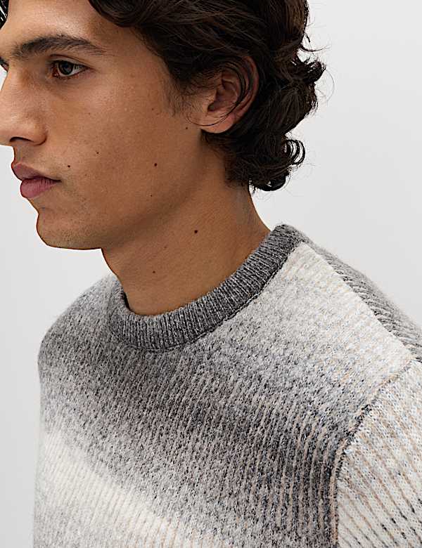 Ombre Stripe Crew Neck Jumper with Wool - AL