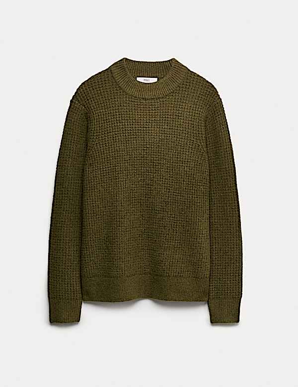 Waffle Knit High Neck Jumper with Wool - SK