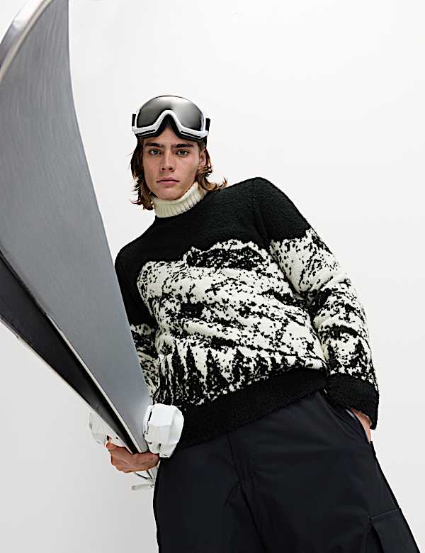 Merino Wool Rich Boucle Mountain Scene Jumper - PL