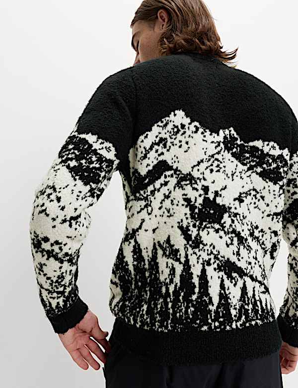 Merino Wool Rich Boucle Mountain Scene Jumper - PL