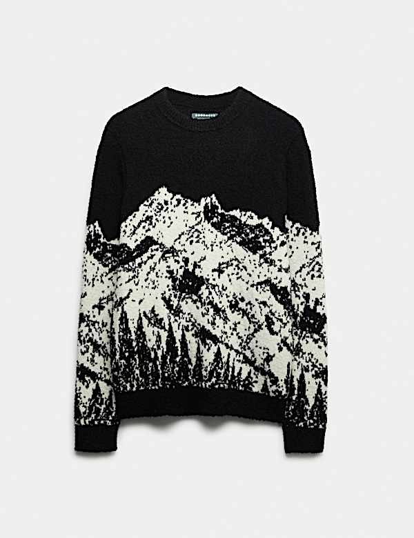 Merino Wool Rich Boucle Mountain Scene Jumper - PL