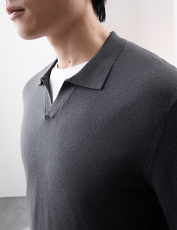Pure Extra Fine Merino Wool Knitted Polo Shirt - NL