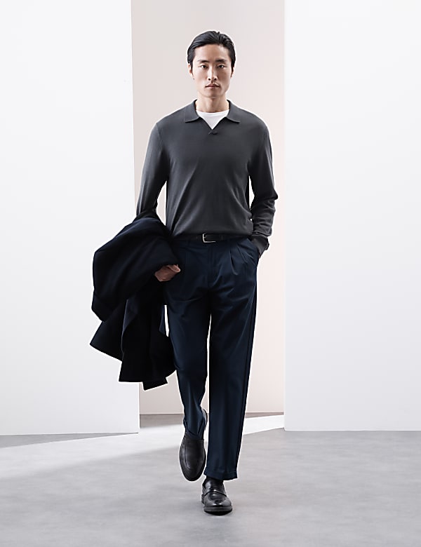 Pure Extra Fine Merino Wool Knitted Polo Shirt - NL