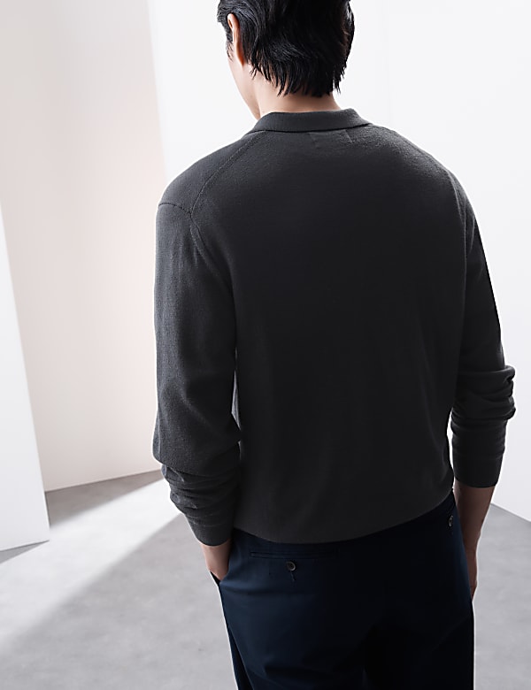 Pure Extra Fine Merino Wool Knitted Polo Shirt - NL
